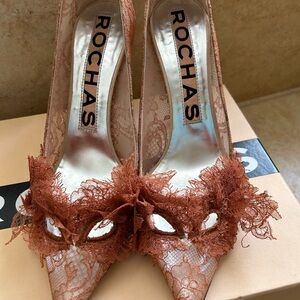 Rochas Brown Stiletto Heels with Romantic Details